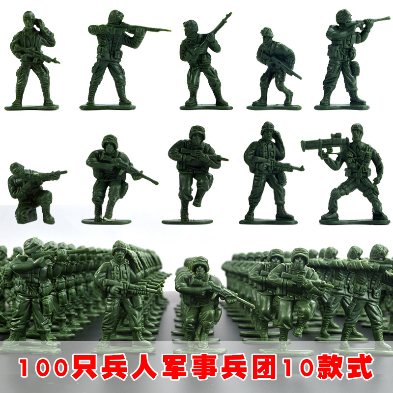 厂家直销5CM小兵人仿真模型兵人玩具4色100只10款式军事兵人模型