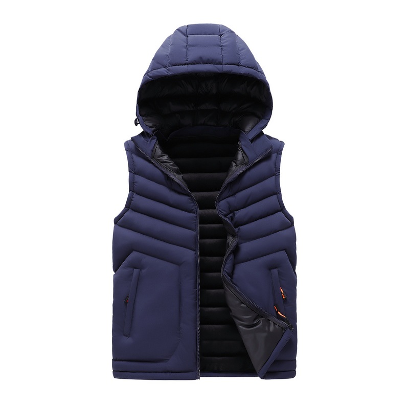 2023 nuevo chaleco de algodón de comercio exterior transfronterizo de los hombres chaleco más tamaño chaleco otoño e invierno abrigo de los hombres encapuchados logotipo forrado de lana