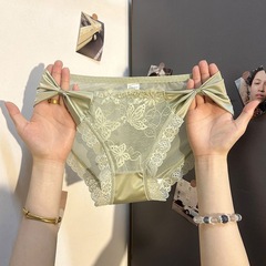 新しいフレンチスタイルの純粋な欲望レース半透明の女性の下着レースのエッジ快適なリボン女性のローウエストブリーフ