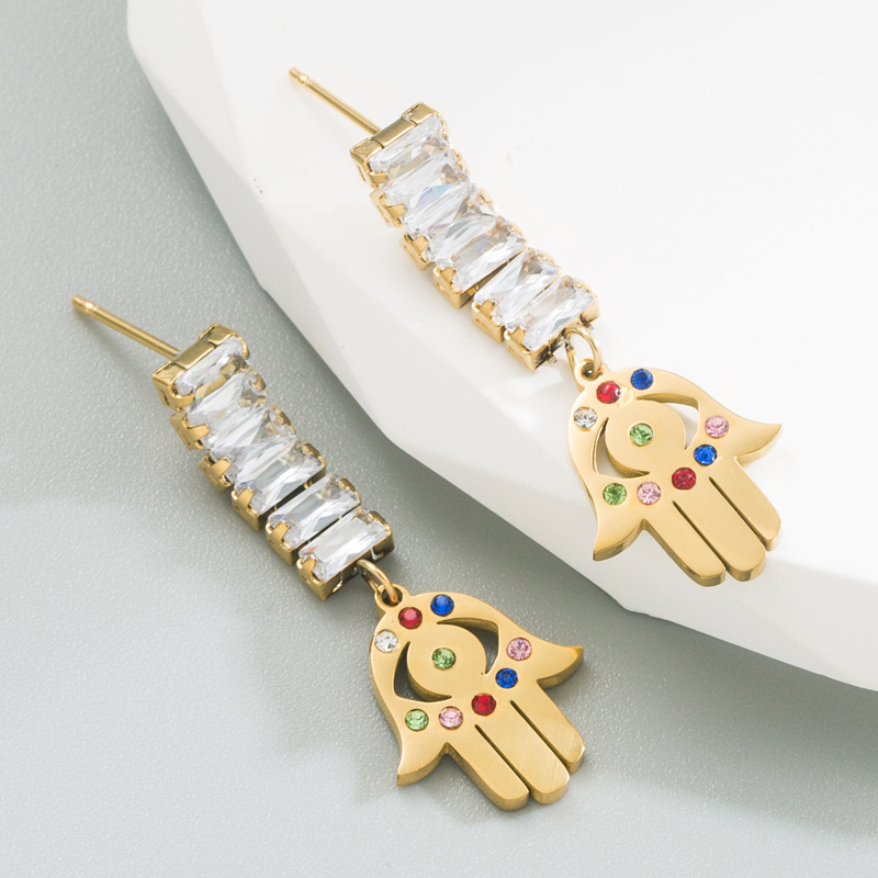 Fashion Geometric Titanium Steel Drop Earrings Plating Zircon Stainless Steel Earrings