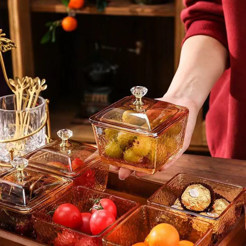 Fruit plate living room hammer pattern glass refreshment tea table snacks dried fruit nuts candy snacks dish snacks dim sum storage box Dipeng