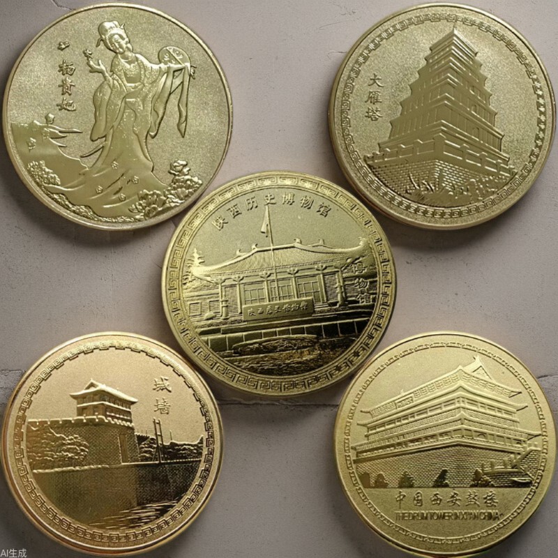 Tourist Attractions Commemorative Coins Xi'an Big Wild Goose Pagoda Shaanxi History Museum Cultural and Creative Metal Crafts Production Wholesale Tourist Attractions Commemorative Coins Xi'an Big Wild Goose Pagoda Shaanxi History Museum Cultural and Creative Metal Crafts Production Wholesale