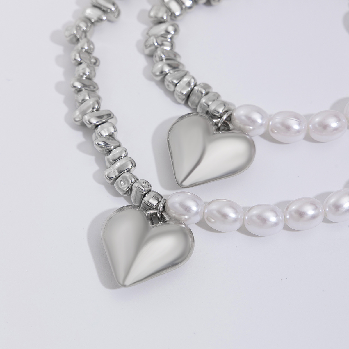 Double Layer Necklaces Classification CCB, Imitation Pearl Chain Material Elegant Lady Heart Shape CCB Alloy Beaded Chain Pendant Necklaces Wholesale