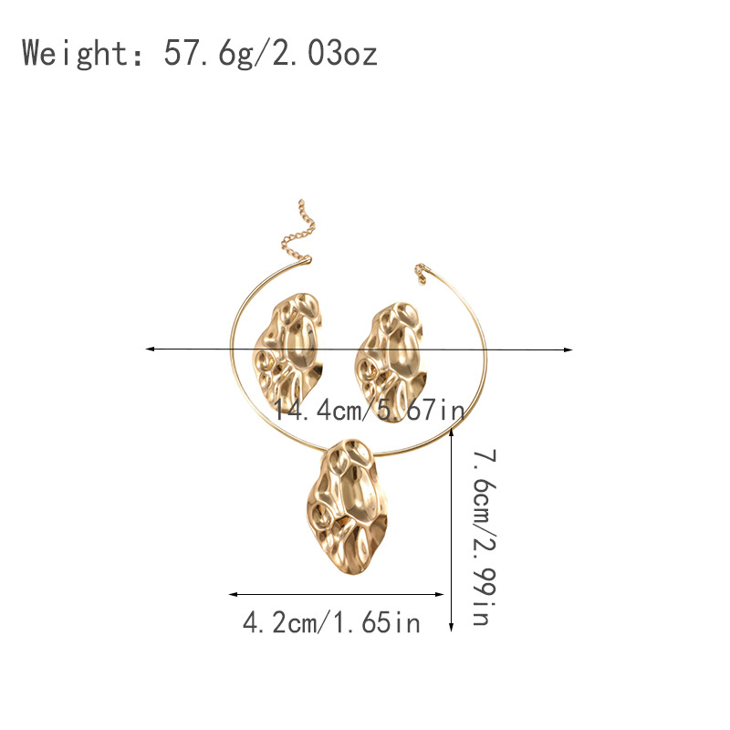 Elegante agua ondulada de aluminio disco aretes collar conjunto de diseño minimalista pernos de aretes metálicos fríos aretes de aretes