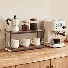 铁木结合双层收纳架咖啡吧台置物架咖啡豆胶囊马克杯置物架茶具架