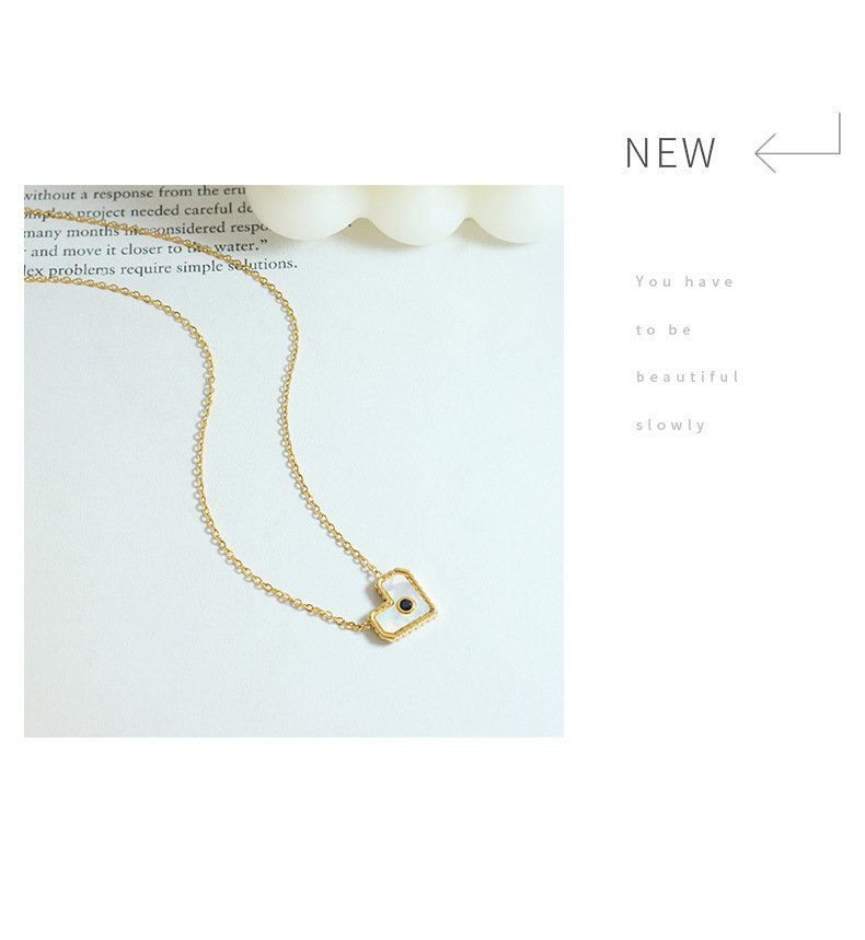 Fashion Heart Shape Titanium Steel Plating Inlay Shell Zircon Pendant Necklace 1 Piece