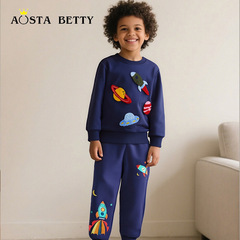 AostaBetty ヨーロッパとアメリカンスタイルの子供用スウェットシャツ漫画タオル刺繍男の子スウェットシャツニットコットンラウンドネックプルオーバー