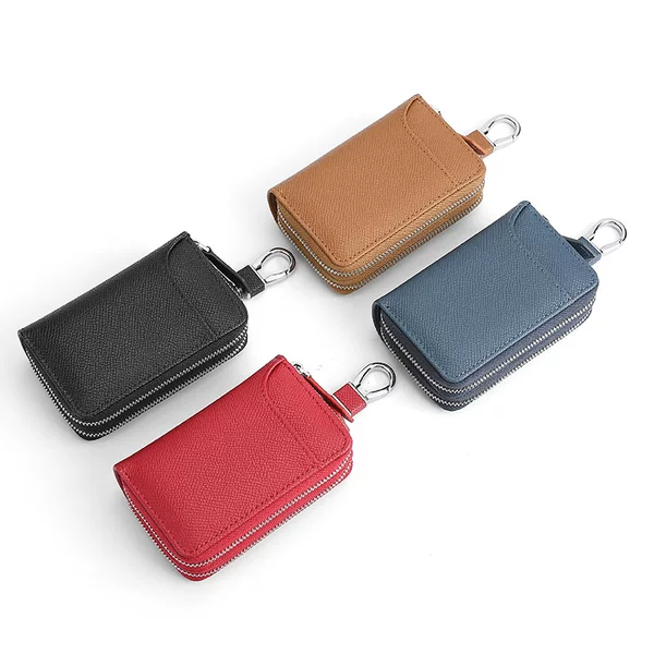 Widened large capacity genuine leather car key case cowhide double zipper door card entry key case car key protection leather case