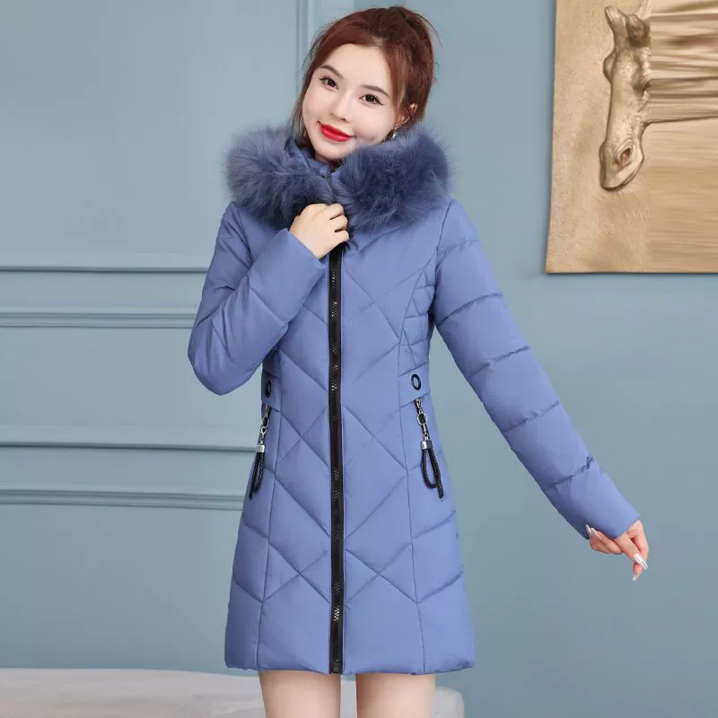 Длинная теплая хлопковая пуховик-куртка, slim fit, западный стиль, средняя длина