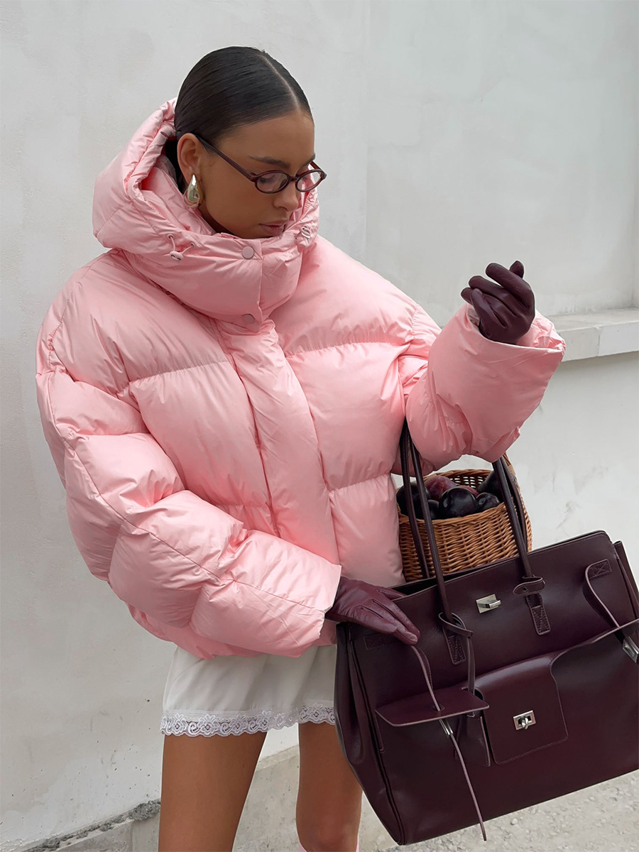 Transfronterizo rosa encapuchado ropa de algodón Europa y los Estados Unidos en invierno 2025 nuevo tipo grueso chaqueta de ropa de pan chaqueta de algodón cálido chaqueta