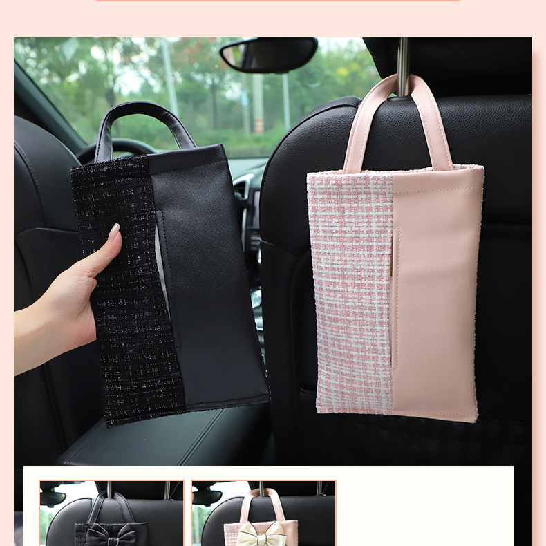 Car Tissue Box Light Luxury Fragrance Seat Back-Mounted Tissue Bag Fashion Goddess Car Tissue Storage Box