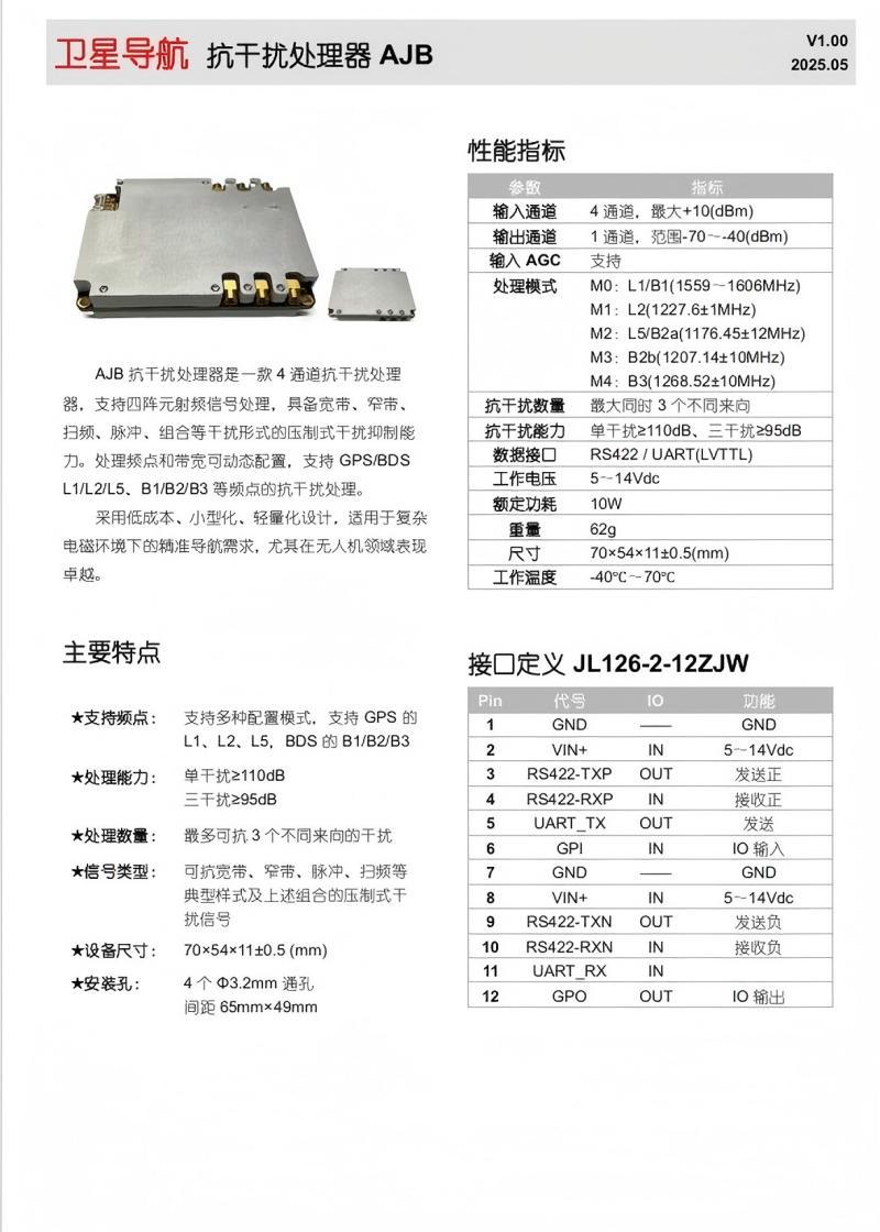 Abj Uav Four-Element Satellite Navigation Anti-Interference Antenna Module Multi-Element Gnss Global Satellite Navigation