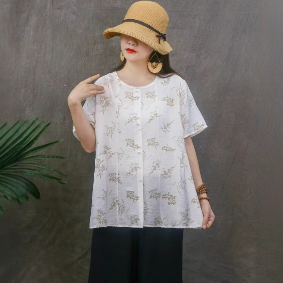 Cross-border nueva camiseta de mujer china impresa camiseta de mujer de manga corta camiseta base de verano overhead cuello redondo artístico ocio image 6