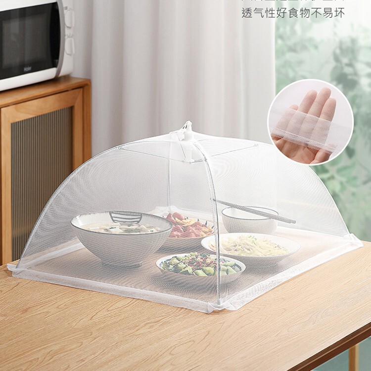 Cross-Border White Insect-Proof Cover, Dust-Proof Mesh, Foldable Washable Food Cover, New Rectangular Commercial Dining Table Food Cover