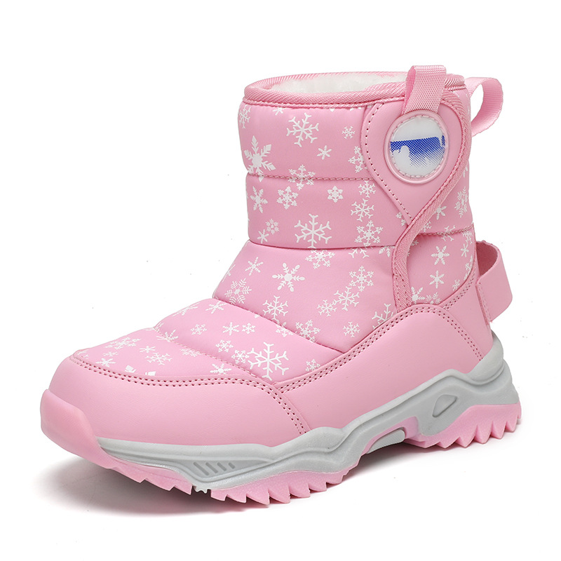 Botas de nieve para niños otoño-invierno 2025 nuevas botas de algodón para niños con terciopelo grueso calentado zapatos de algodón impermeables mareas