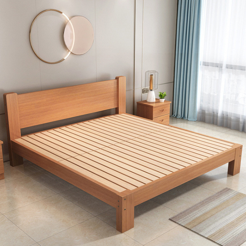 Full beech solid wood bed modern minimalist. Double single bed. Rice Household Nordic Tatami Simple Bed Frame