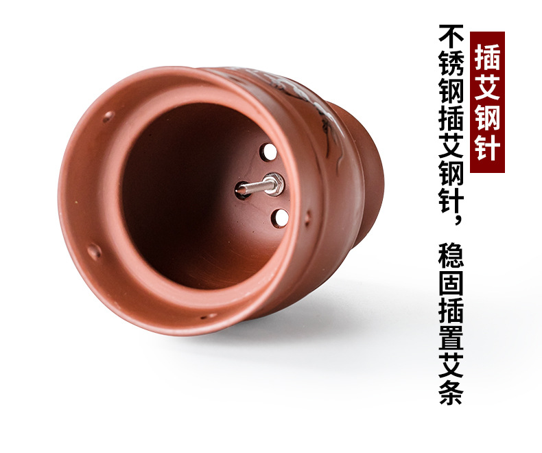 Aizhongtang Ceramic Moxibustion Jar with Gua Sha Massage Function Purple Clay Portable Home Warming Device specifications