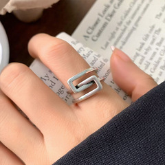 Lan Zhi 92% Pure Silver Ring for Women, Non-Fading, Personality-Crossed, Cold Style, Simple and Versatile Trendy Open Mouth Pure Silver Ring