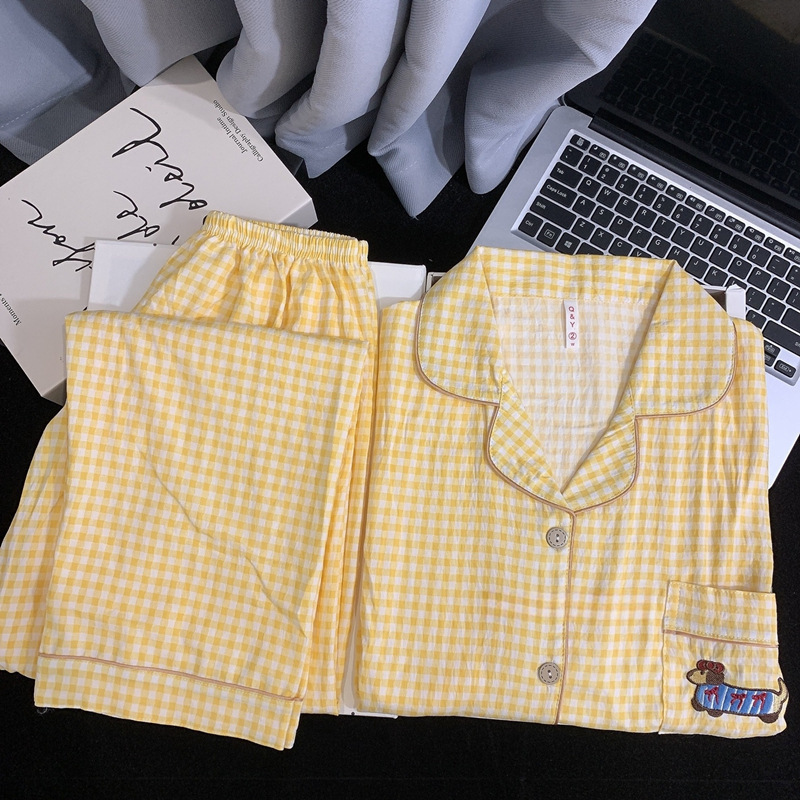 扎染条纹云朵纯棉纱睡衣女春秋季长袖简约可外穿开衫家居服夏套装|undefined