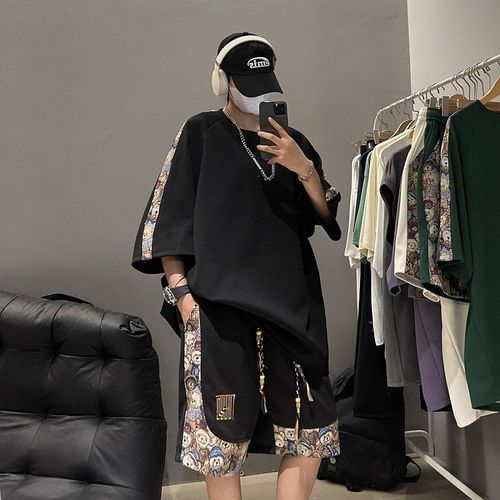 Dopamine Style Men's Summer Loose Couple Chinese Style Embroidered Fashion Two-Piece Set