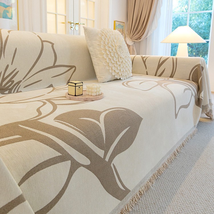 Toalla de sofá chenilla, flor grande, simple y natural, alta calidad, tela de cuatro estaciones, funda de sofá universal, manta de sofá con cubierta completa