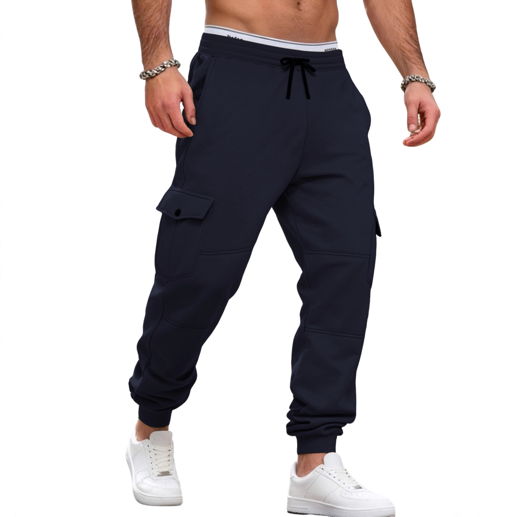 Transfronterizos Europa y América Amazon otoño y invierno más vello pesado pull cordón hombre deportivo relajado ocio multi-bolsillo pantalones de trabajo