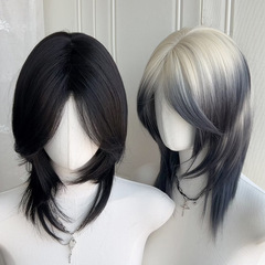 黒と白のグラデーションのブリの頭の狼の尾のかつらのファッションの中で分の鎖骨の髪の日本のシミュレーションの髪の男女の通用する全体のカバー