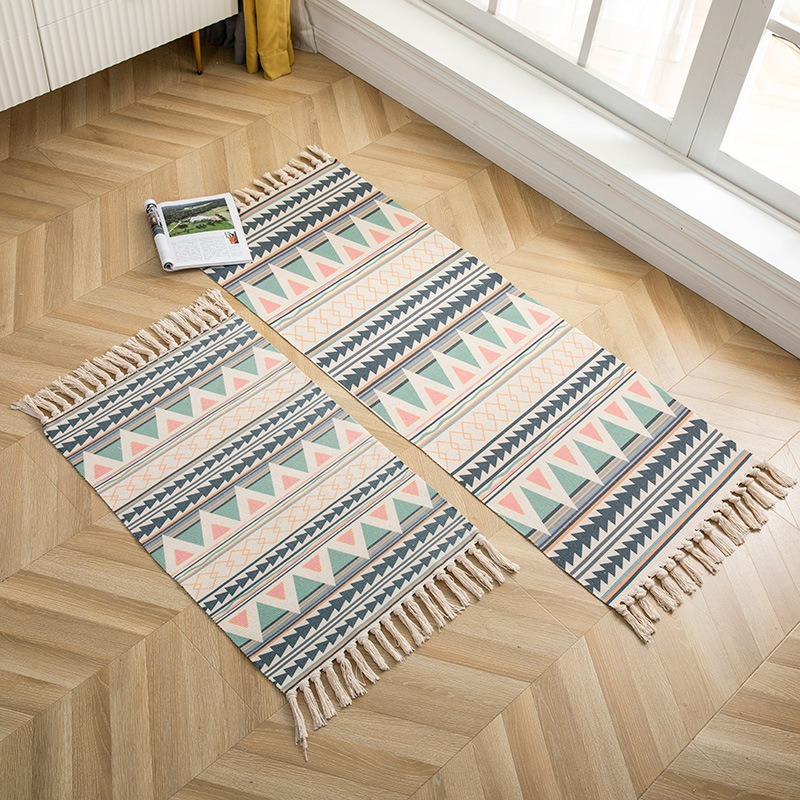 北歐棉麻地墊民族風地毯門墊腳墊進門臥室防滑墊家用波西米亞機洗