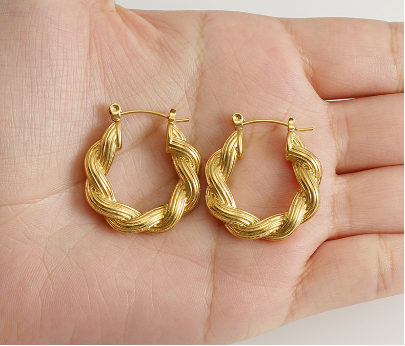 15g Weight Vacuum Plating Gold Plating Process 304 Stainless Steel Ear Needle Material 1 Pair Elegant Twist 304 Stainless Steel Titanium Steel 18K Gold Plated Hoop Earrings