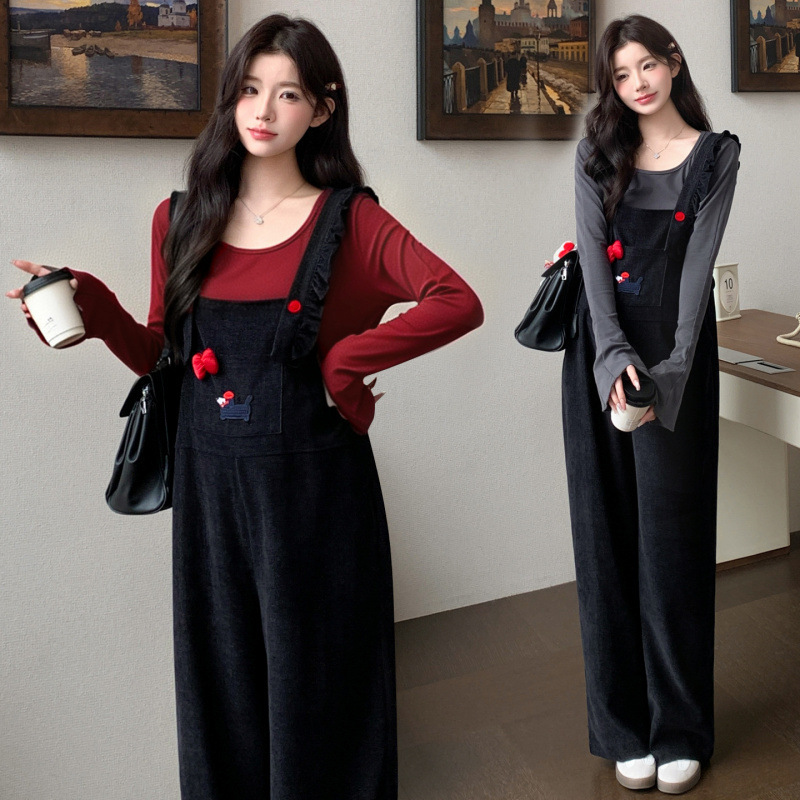 Maternity Fall/Winter Outfit: Adjustable Suspender Pants + Bell-Sleeve Base Shirt Set, 2026 New Model