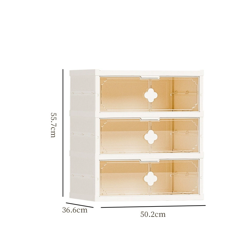 Folding Transparent Shoe Box (Stackable), Large-Capacity Double-Row Drawer, 50.2×36.6 cm, Cream White
