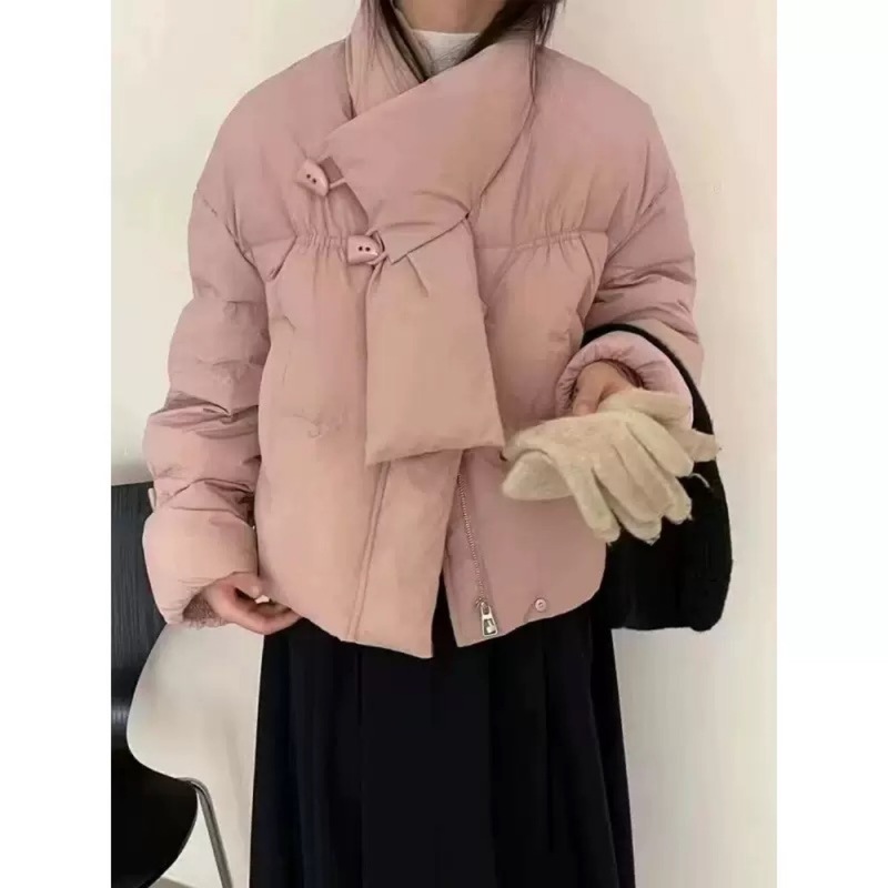 2025年冬新款圆领围脖羽绒棉服宽松小短款面包服棉衣学生保暖外套|undefined