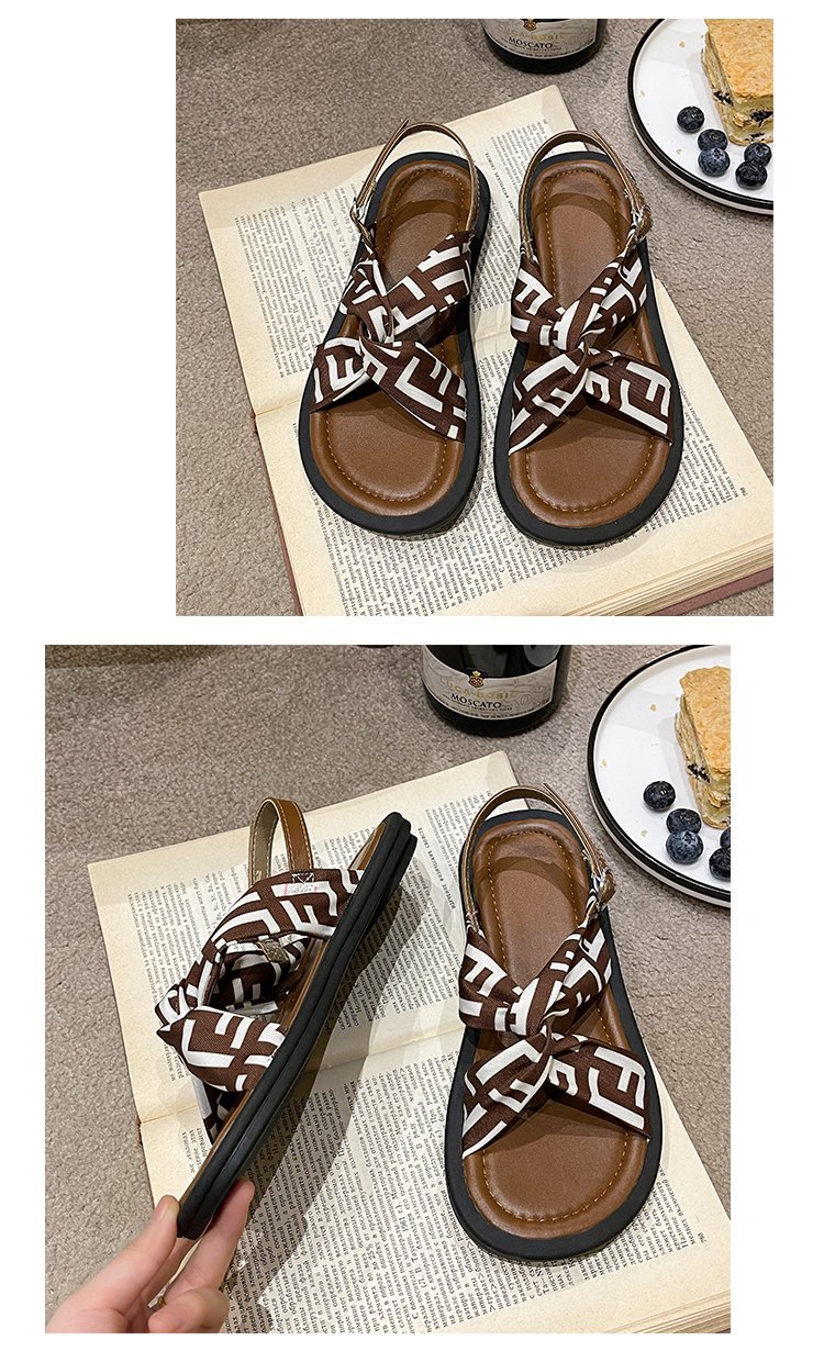 Zomer nieuwe letterstof modieuze en comfortabele zachte zool geurige wind platte gesp sandalen_voghion.com