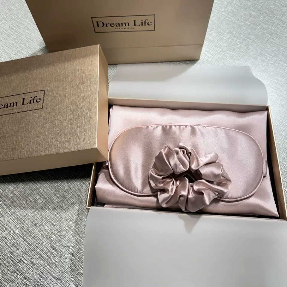 高端礼物丨40姆米真丝枕套眼罩发圈礼盒丝绸100%桑蚕丝三件套睡眠