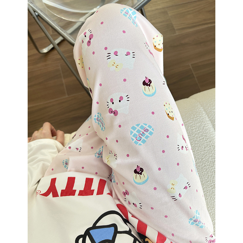 (2개) 스페이스캣 워킹파자마 여성 봄 가을 신상품 스타일 귀여운 학생 홈 루즈 캐주얼 팬츠 여름복