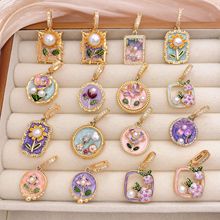 吊坠女莫奈花园油画风珍珠花朵吊坠女法式复古气质不掉色百搭配饰