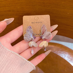 S925银针高级感灵动立体蝴蝶锆石耳环女轻奢时尚超仙气质镂空耳钉