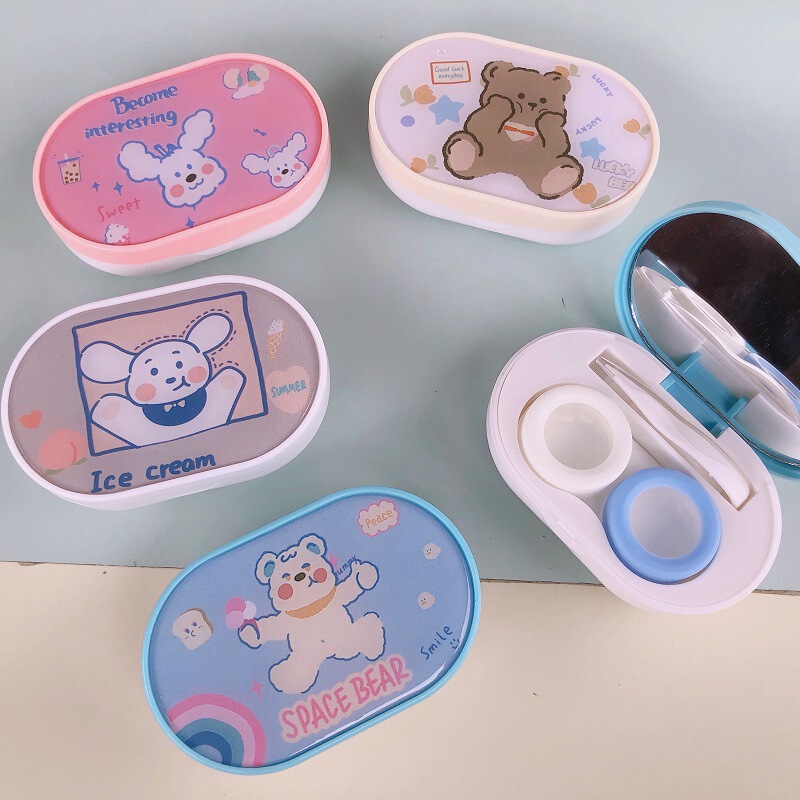 Oval Simple Cartoon Portable Male and Female Fashionable Beauty Contact Lens Companion Care Box Korean Style INS Style Contact Lens Box