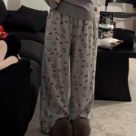 韩版冬季2025新款软糯糯德绒有口袋宽松休闲裤外穿直筒家居阔腿裤