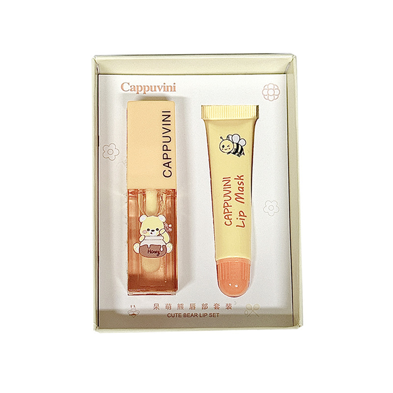 Cappuvini dulce dulce oso miel labial aceite humectante lápiz labial base anti-agrietamiento máscara labial set de miel labial mujer image 6