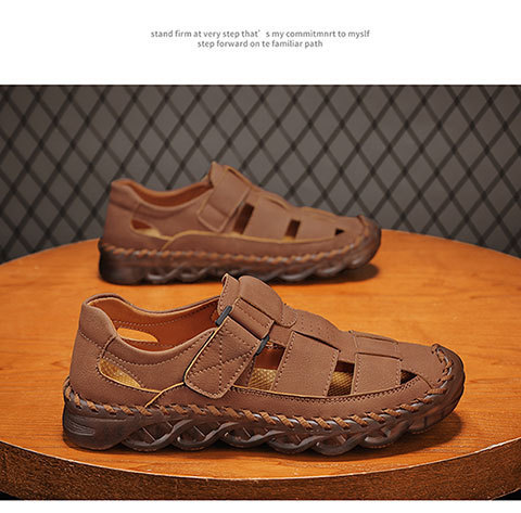 Sandali uomo in pelle casual slip-on da spiaggia per l'estate_voghion.com