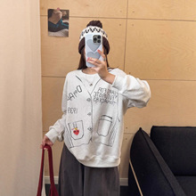 韩国东大门美式复古趣味涂鸦印花圆领卫衣女秋季新款宽松长袖上衣