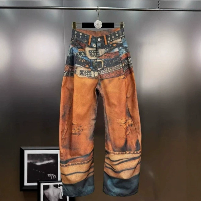 Женские джинсы с индивидуальным дизайном, асимметричные, с бахромой, расклешенные, нишевая мода, ретро, повседневные брюки