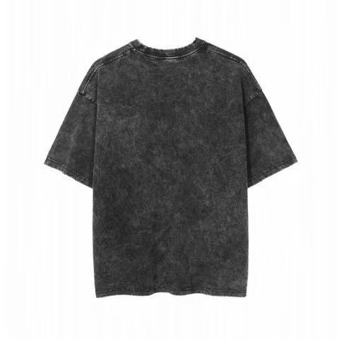 Cross-border pure cotton distressed T-shirt for men, heavyweight batik pure cotton washed vintage-style, trendy and loose-fitting—custom production available.