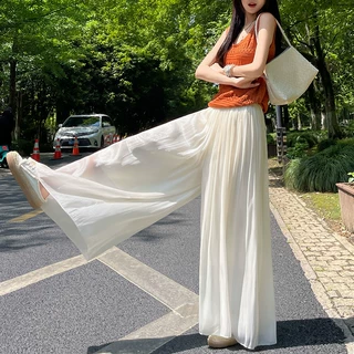 现货2026夏季薄款琉璃纱冰丝裙裤女高腰阔腿裤防晒裤裙拖地裤女