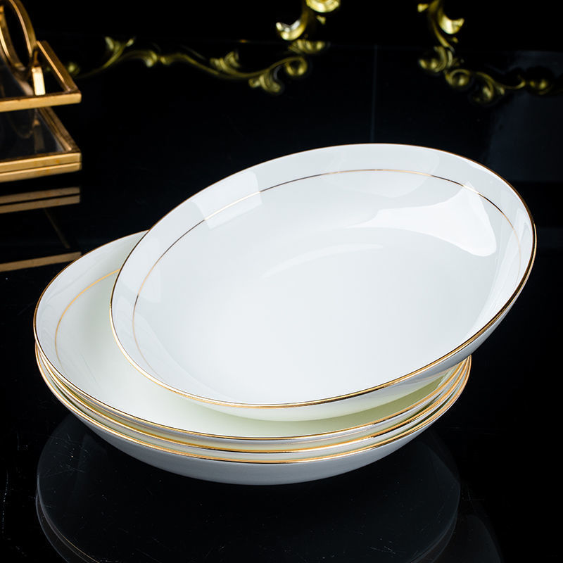 Jingdezhen ceramic tableware 8-inch deep rice plate household European bone china dish bowl dish steak plate soup plate Jingdezhen ceramic tableware 8-inch deep rice plate household European bone china dish bowl dish steak plate soup plate
