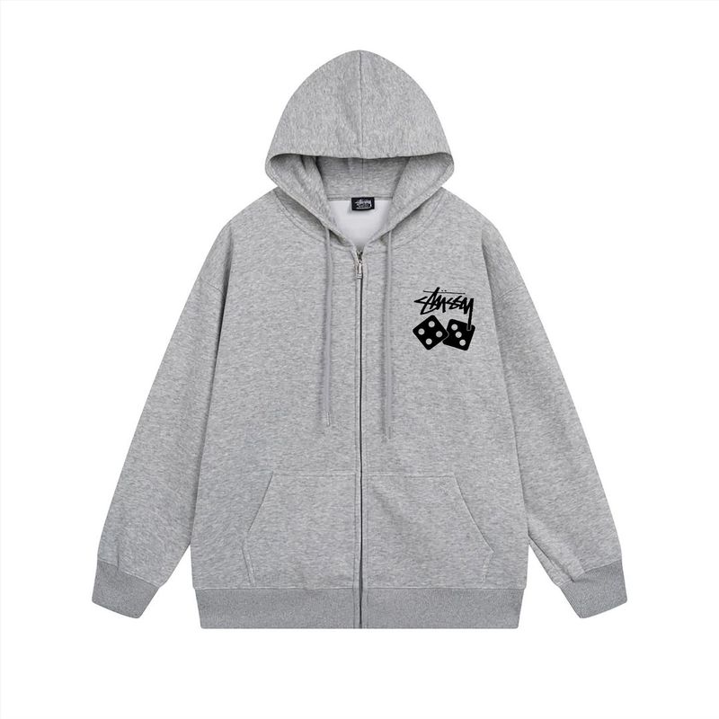 ヨーロッパとアメリカの Stussy スチューシー レタープリント ブラック 8 ジッパー プラス ベルベット フード付き秋冬スウェットシャツ メンズ レディース ジャケット|undefined