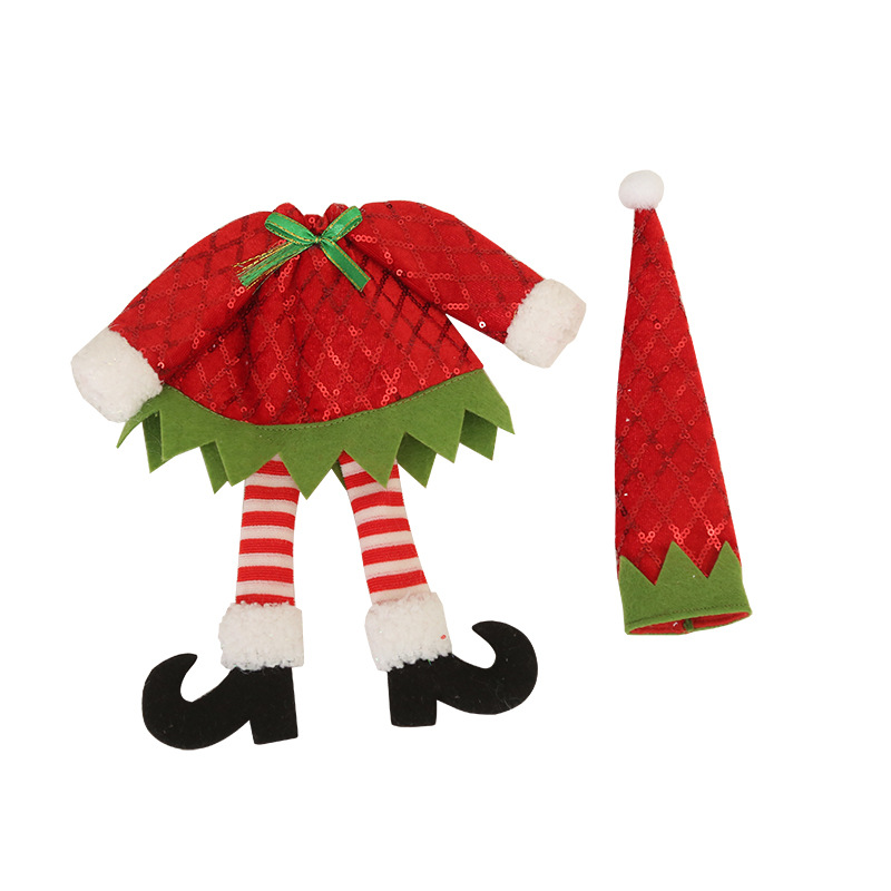 Suprimentos de decoração de Natal, conjunto de garrafas de vinho de desenho animado, decoração de mesa de elfo, arranjo de férias, conjunto de garrafas de vinho tinto, presente transfronteiriço
