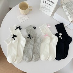 Miu Series Small Butterfly Knot Socks for Girls, Japanese Lolita JK Matched with Small Leather Shoes, Bumpy Socks, Summer Thin Tall Socks