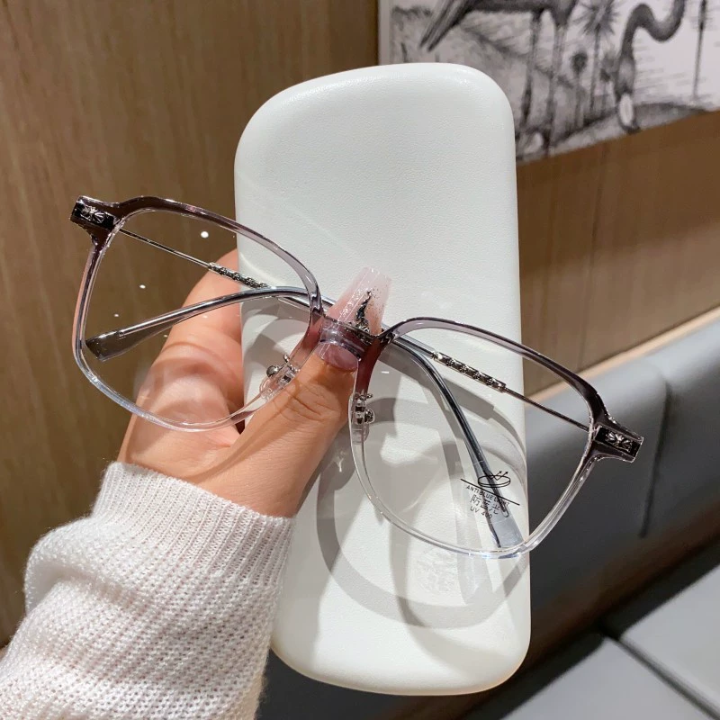 Large-frame transparent glasses for short-sighted women, can be equipped with prescription anti-blue light, round face, small glasses frame, anti-blue light, cute